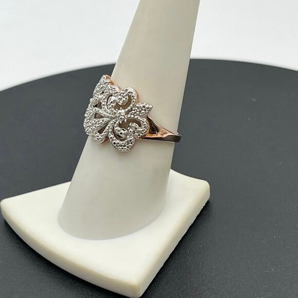 D'Joy Sterling Silver Rose Gold Fleur-de-Lis Diamond Accent Flower Ring Size 8.5 - Picture 3 of 8